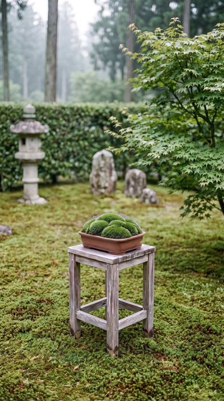 Tama-goke in a rectangular unglazed pot on the stand